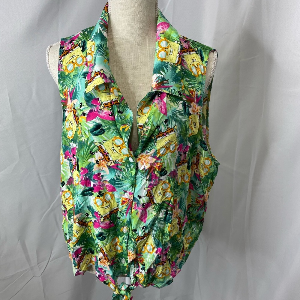 Nickelodeon Sponge Bob Squarepants tie front button down crop size large